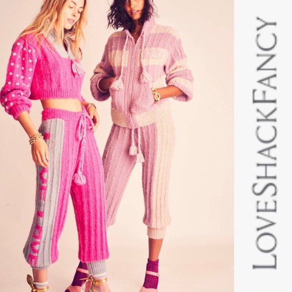 NWT Loveshackfancy Landana Pink/Gray Jogger Knit Sweater Pants s - Picture 2 of 15
